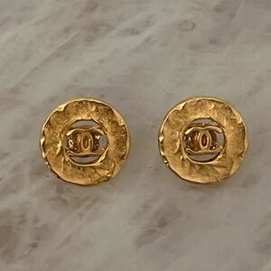 Vintage CHANEL Gold Textured Round Button Earrings